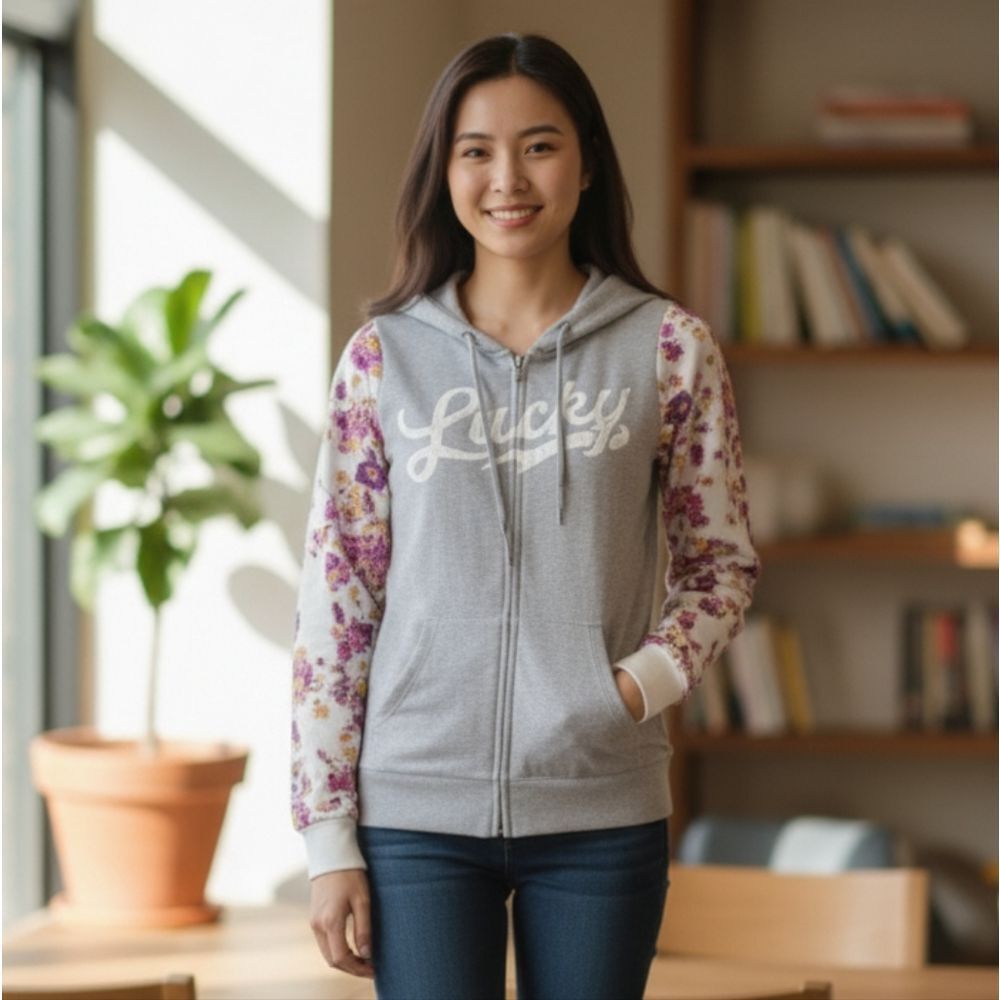 Lucky brand Gray floral hoodie YL